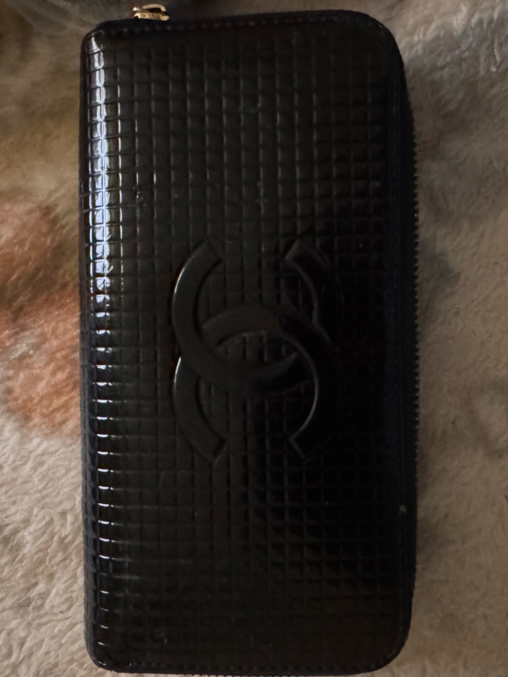 CC Black Quilted Zip Double Wallet w/ Interlocking Logo